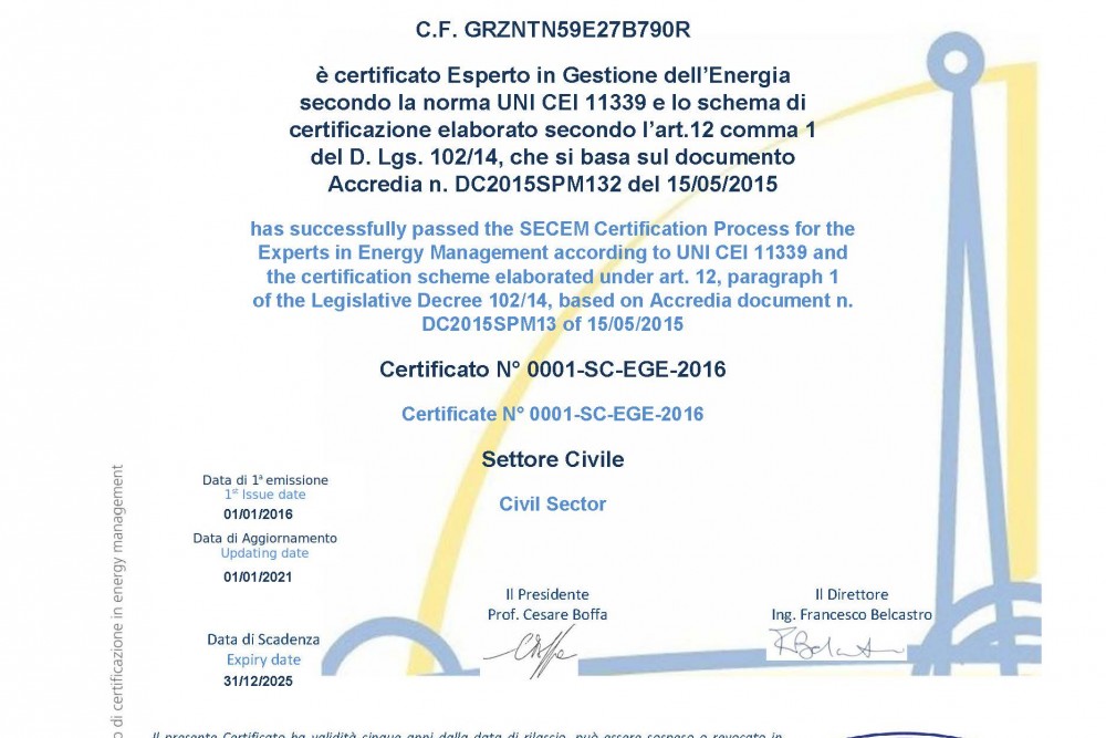 Certificazione Esperto Gestione Energia
